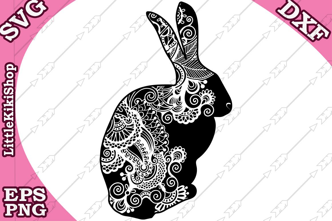 Zentangle Bunny Svg, Mandala Rabbit Svg, Zentangle animal Sv example image 1