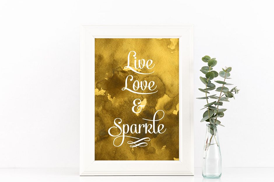 Live, Love and Sparkle Poster Inspirational Quote to Print in Gold foil + SVG files example image 1