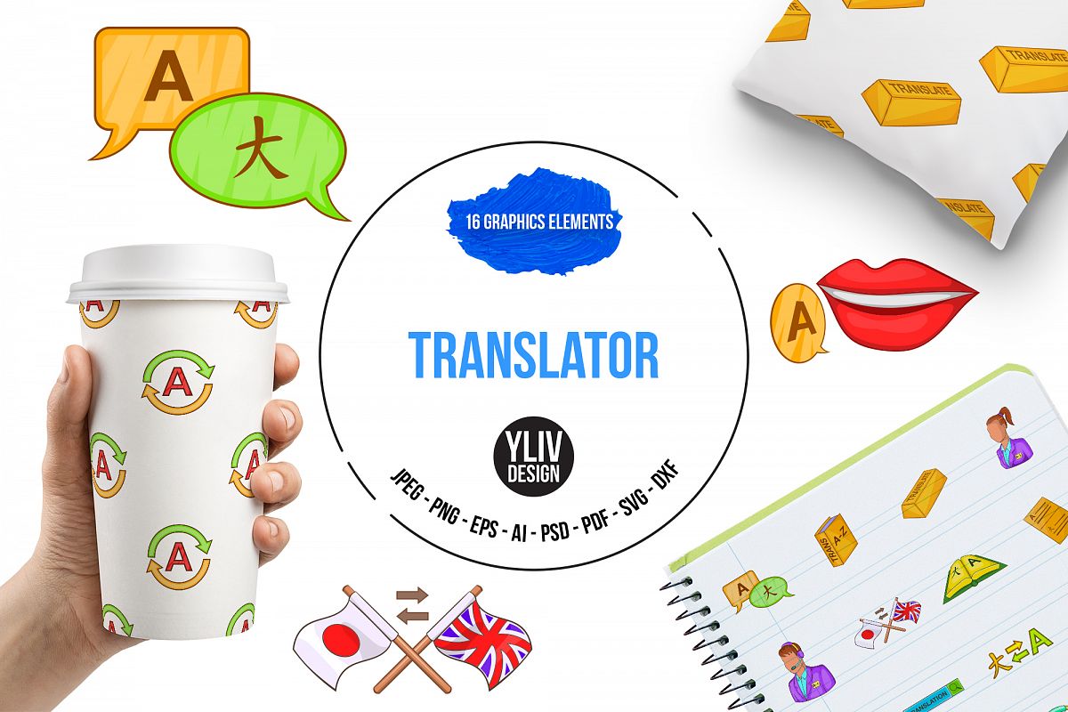 Translator icons set cartoon style example image 1