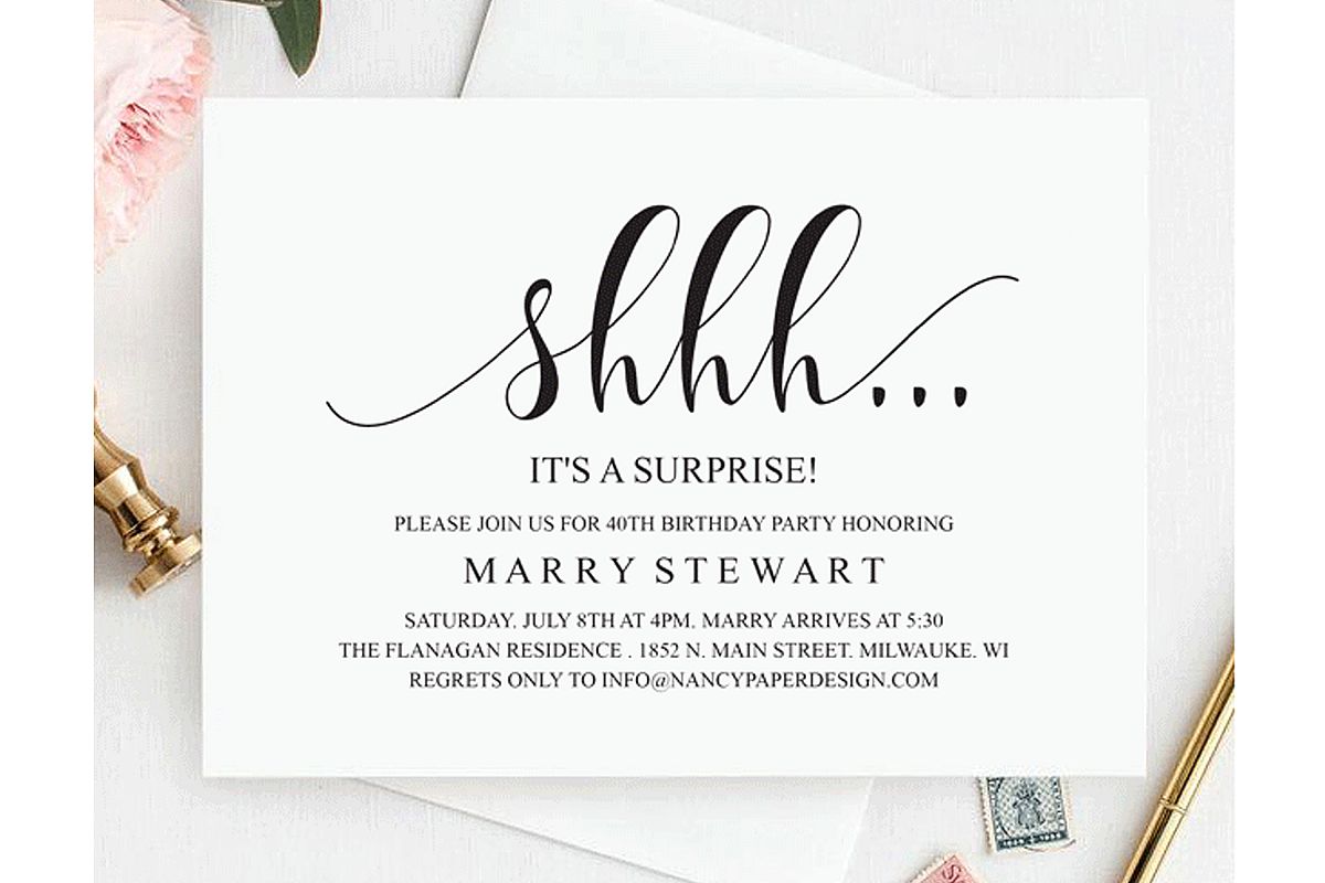 Birtday Invitations, Shhh It's a Surprise example image 1