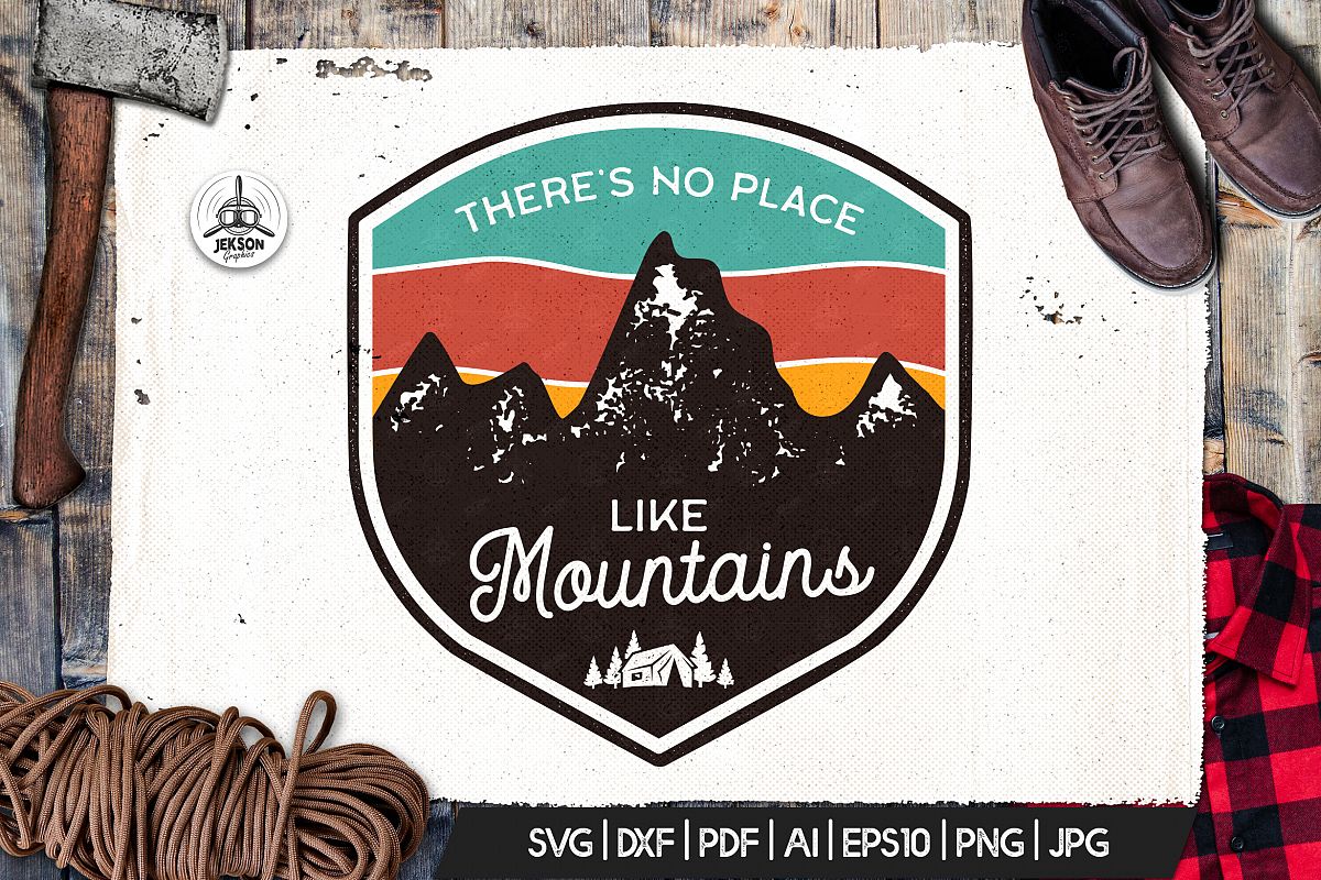 Mountains Logo, Retro Adventure Badge T-Shirt SVG Cut File example image 1