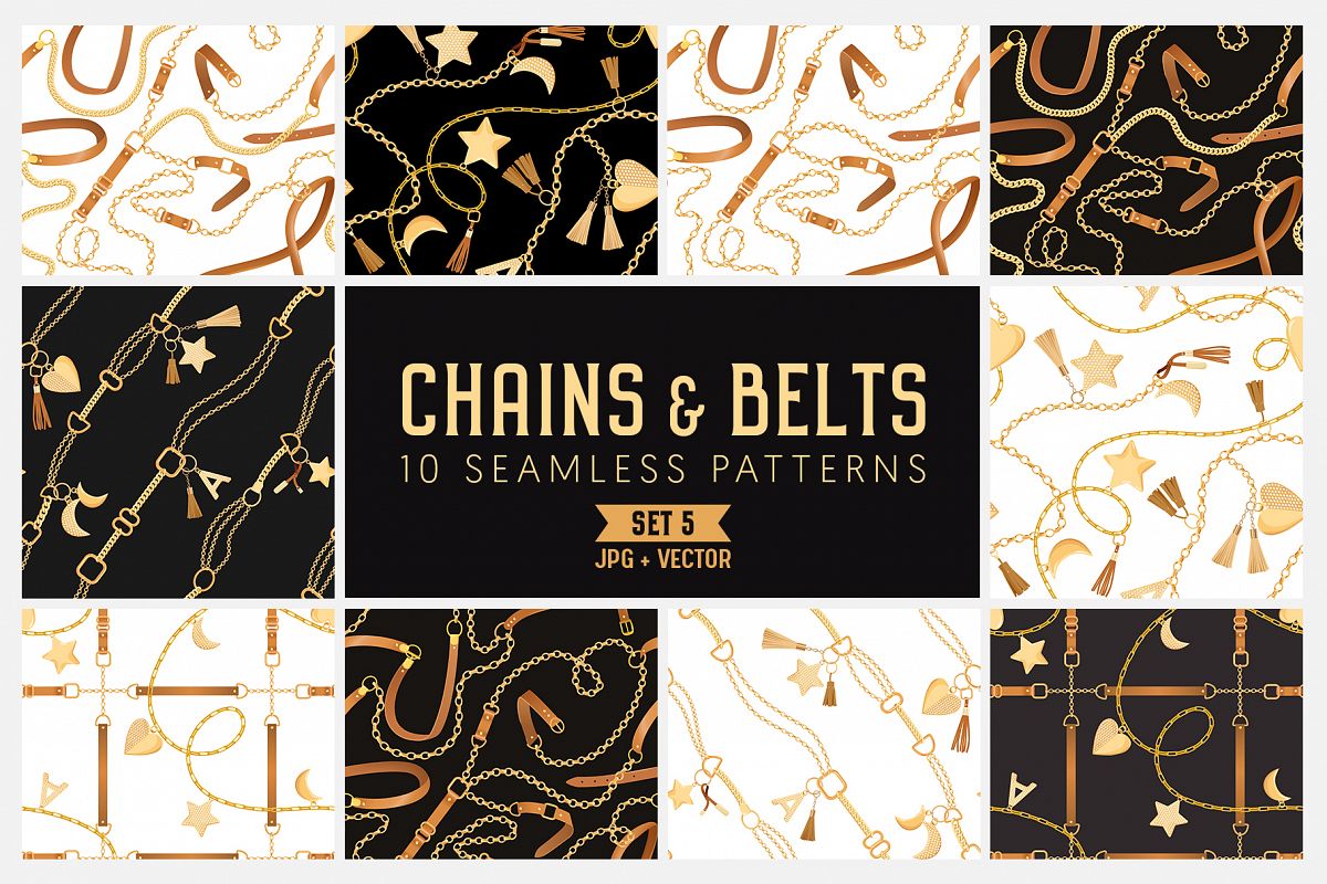 Chains and Belts Seamless Patterns. Set 5 example image 1