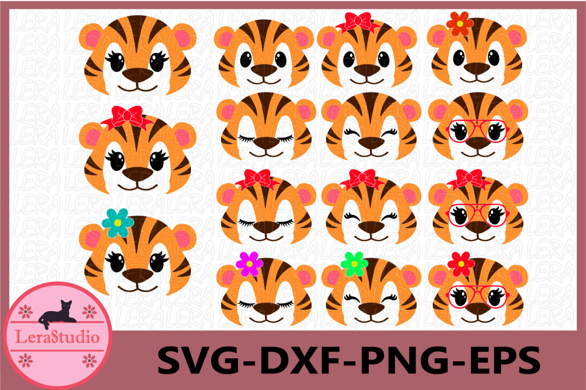Tiger Face SVG, Safari Animal face svg, Tiger Eyelashes Face example image 1