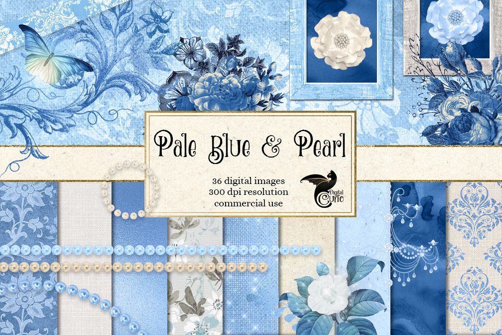 Pale Blue and Pearl Digital Scrapbooking Kit example image 1