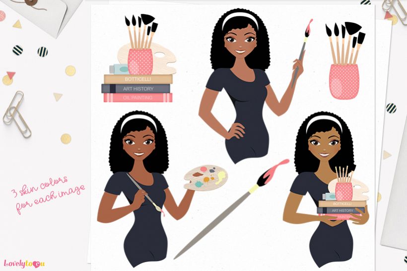 Woman artist character clip art L136 Nelly example image 1