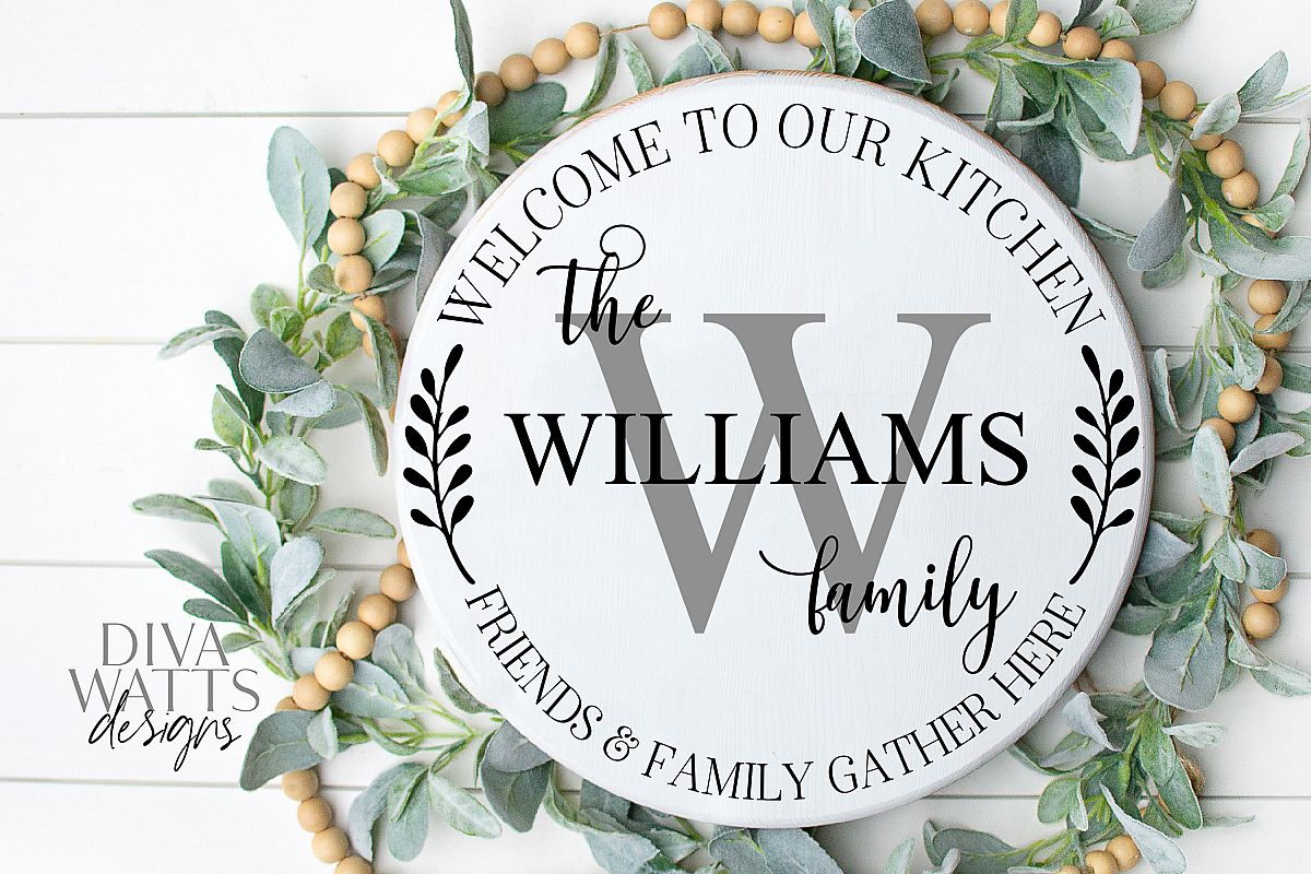 Download Kitchen Monogram Sign - Friends & Family Gather Here - SVG