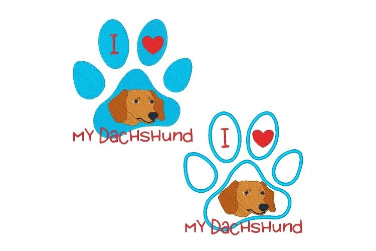Dachshund Paw Print Machine Embroidery Design Set of 2 example image 1