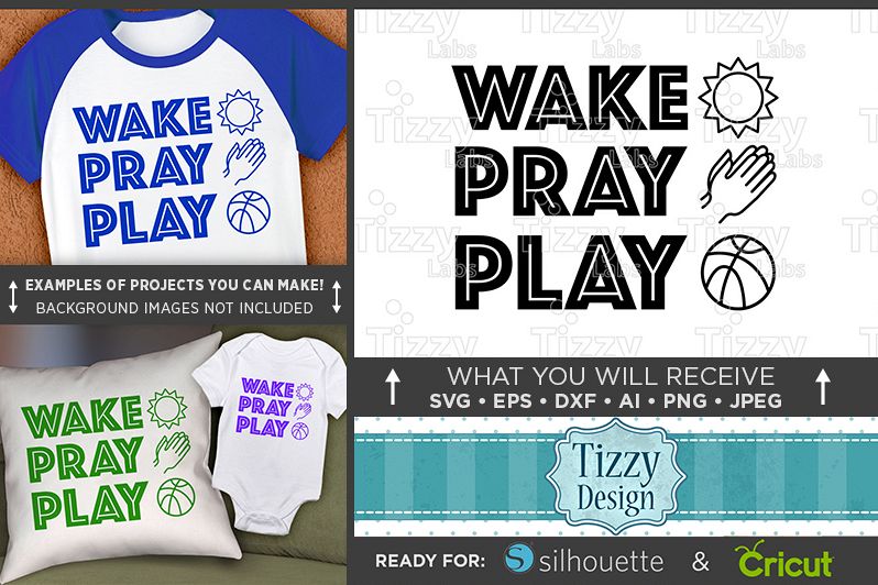 Wake Pray Play SVG - Kids Religious Shirt Design SVG - 1091 example image 1