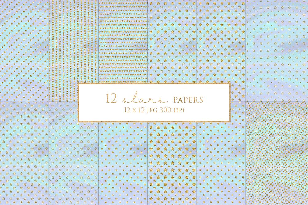 12 Gold Stars Digital Paper Pack example image 1