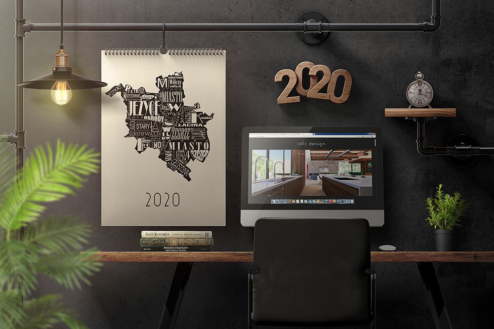 Wall Calendar In Loft Interior Mockup example image 1