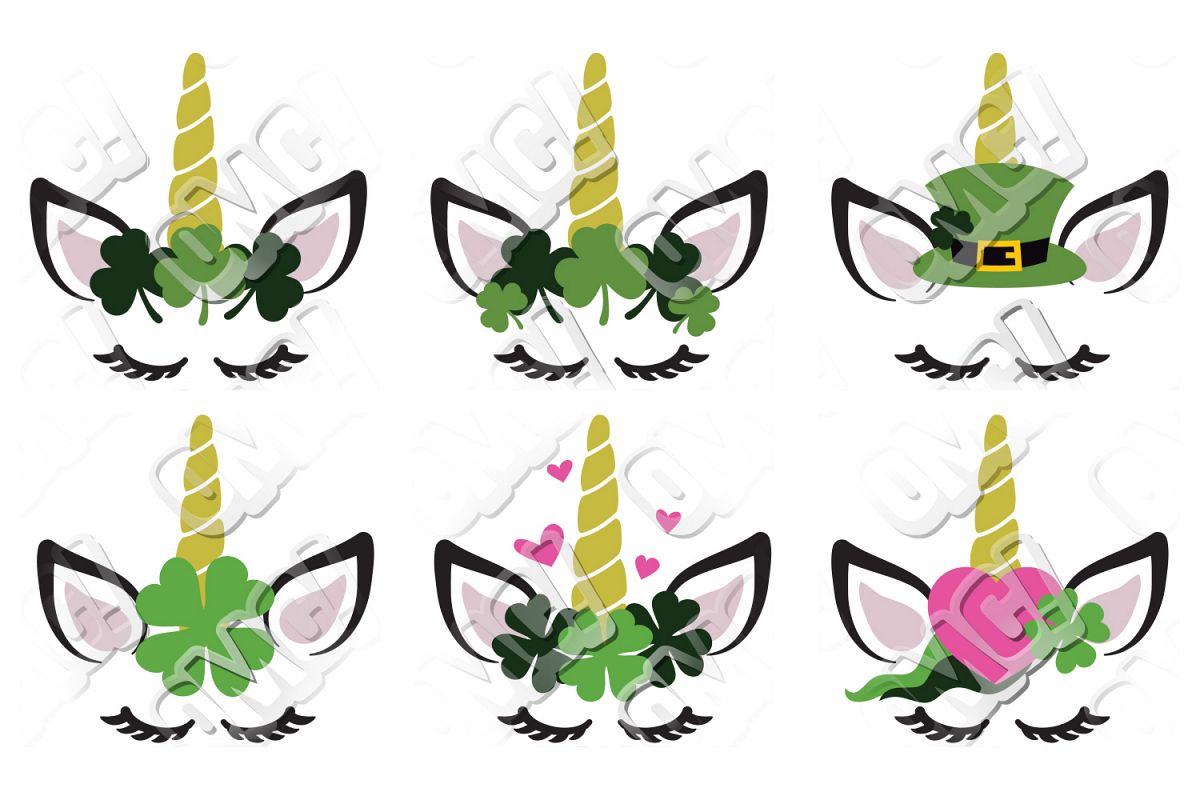 Unicorn Face Eyelash St. Patrick's Day SVG example image 1