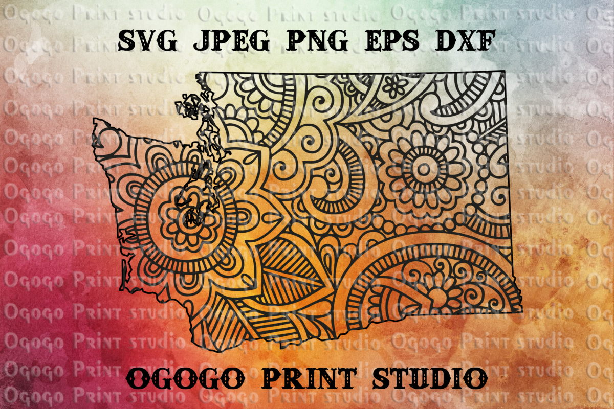 Washington Map SVG, Zentangle SVG, Travel svg, Mandala svg example image 1