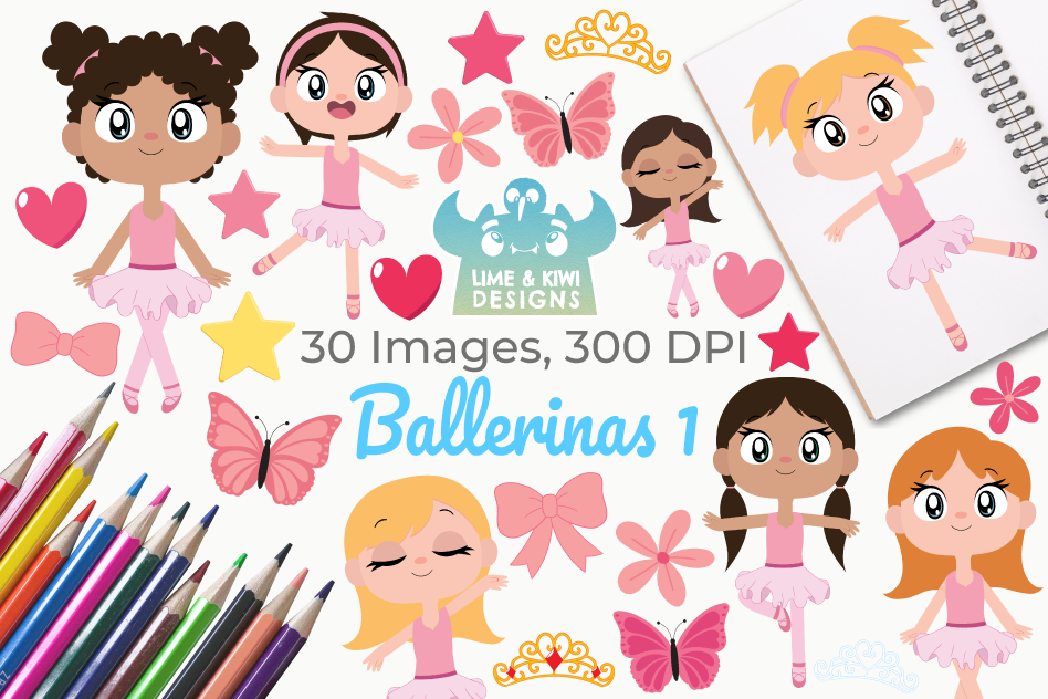 Ballerinas 1 Clipart, Instant Download Vector Art example image 1