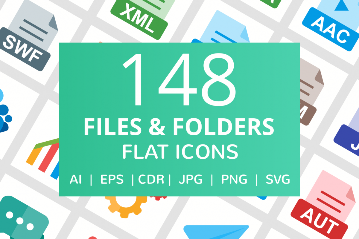 148 Files & Folders Flat Icons example image 1