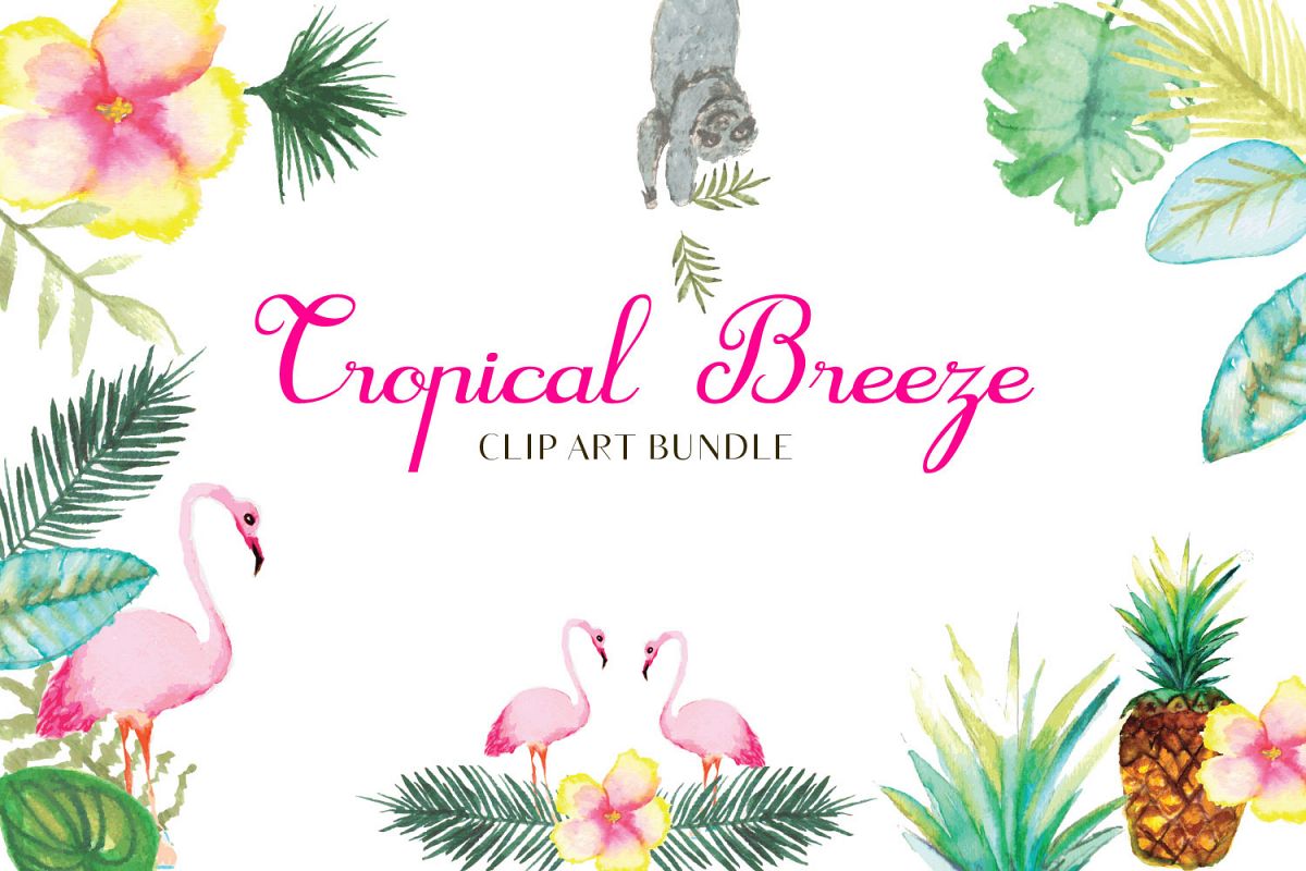 Water color, Tropical Breeze clip art bundle, Sloth example image 1