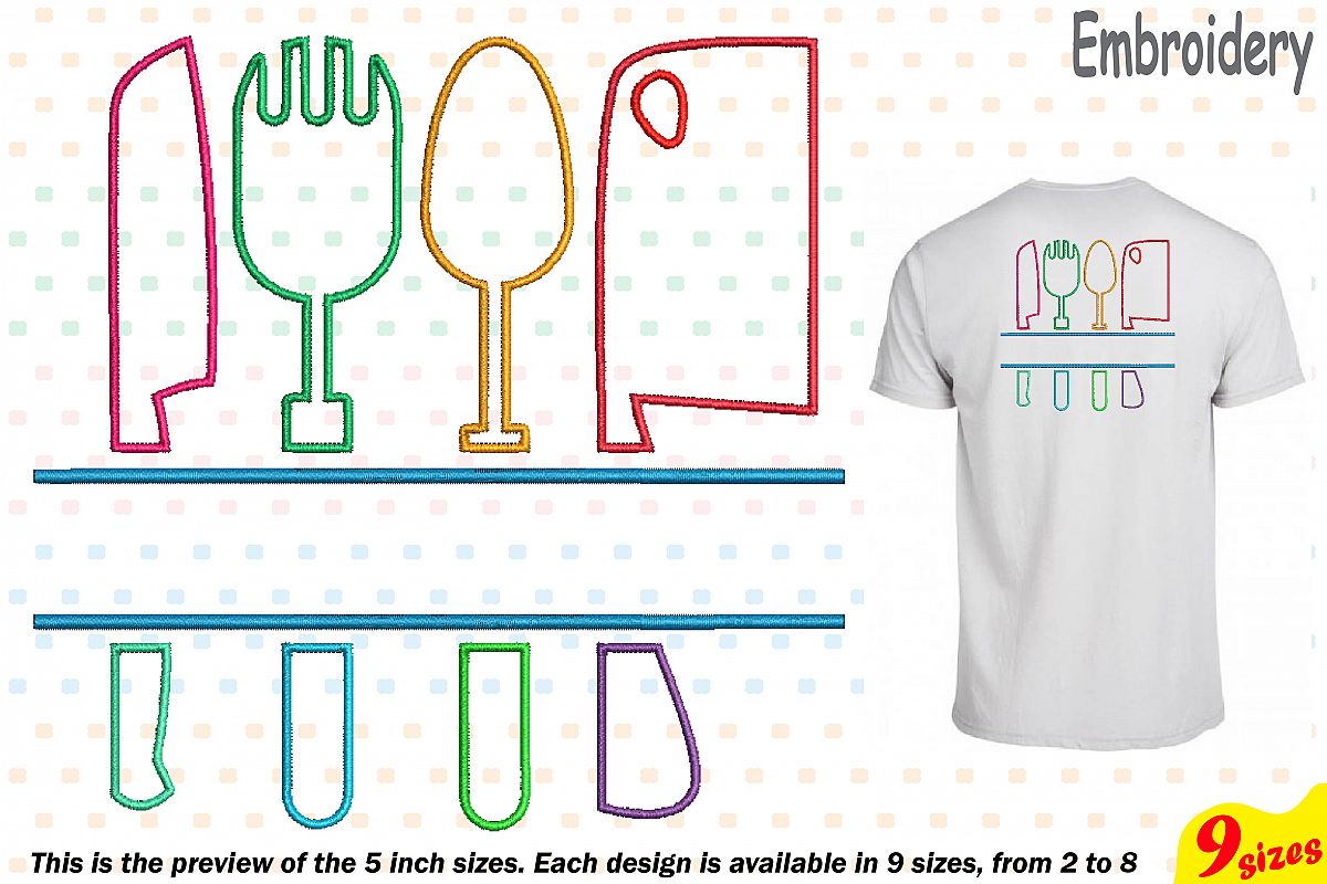 Split Kitchen Embroidery Design Machine Instant Download Commercial Use digital file icon symbol sign Cooking Chef Utensils knife 182b example image 1