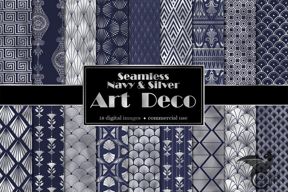Navy and Silver Art Deco Digital Paper example image 1