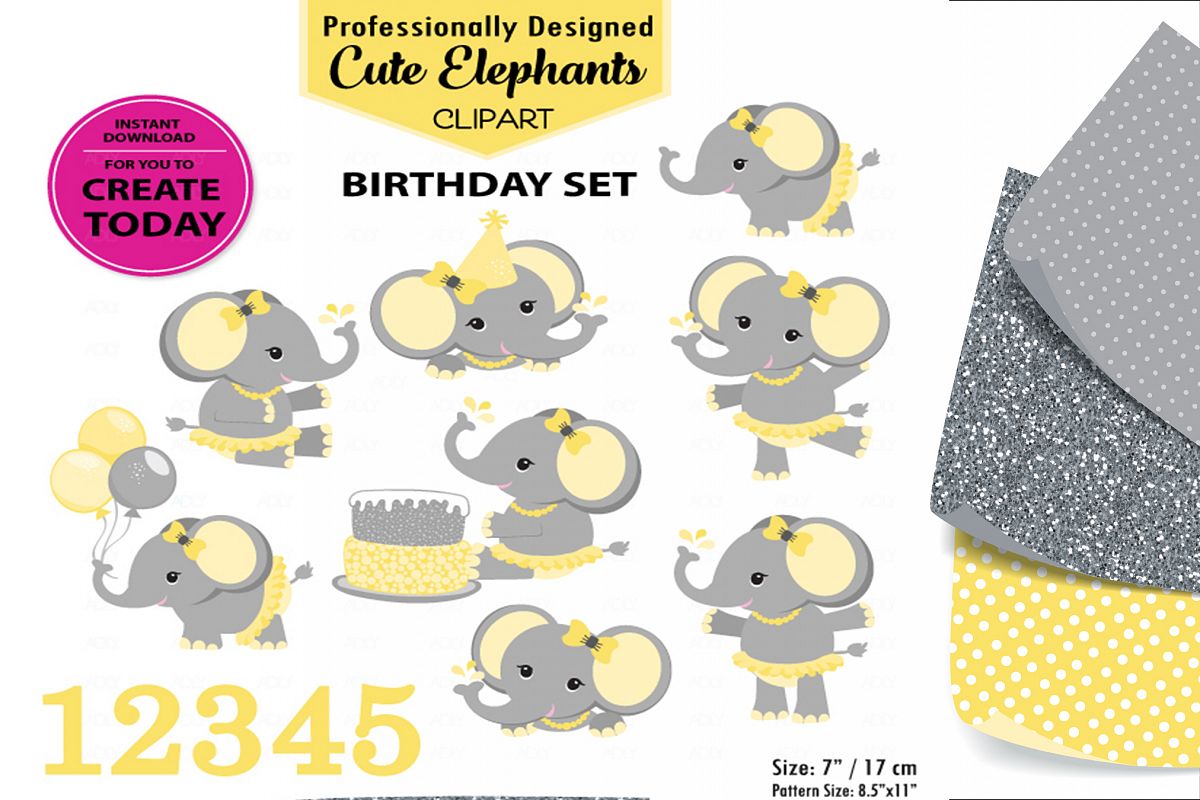 Yellow Adorable Flower Elephant with Cake and Balloon. example image 1
