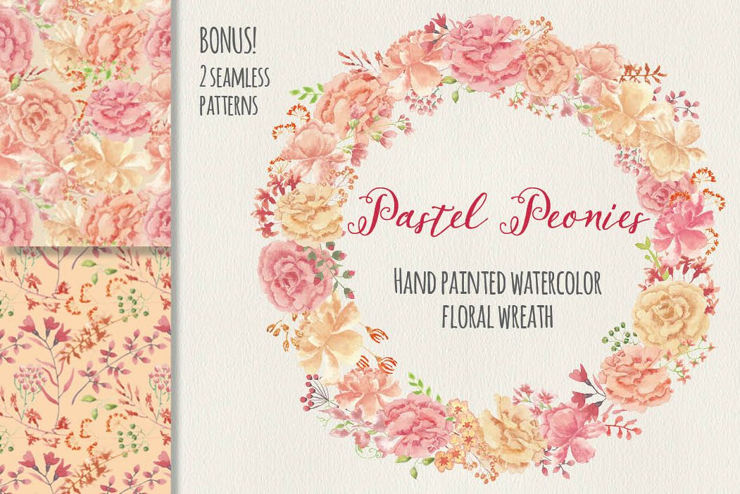 Watercolor wreath of blush Peonies example image 1