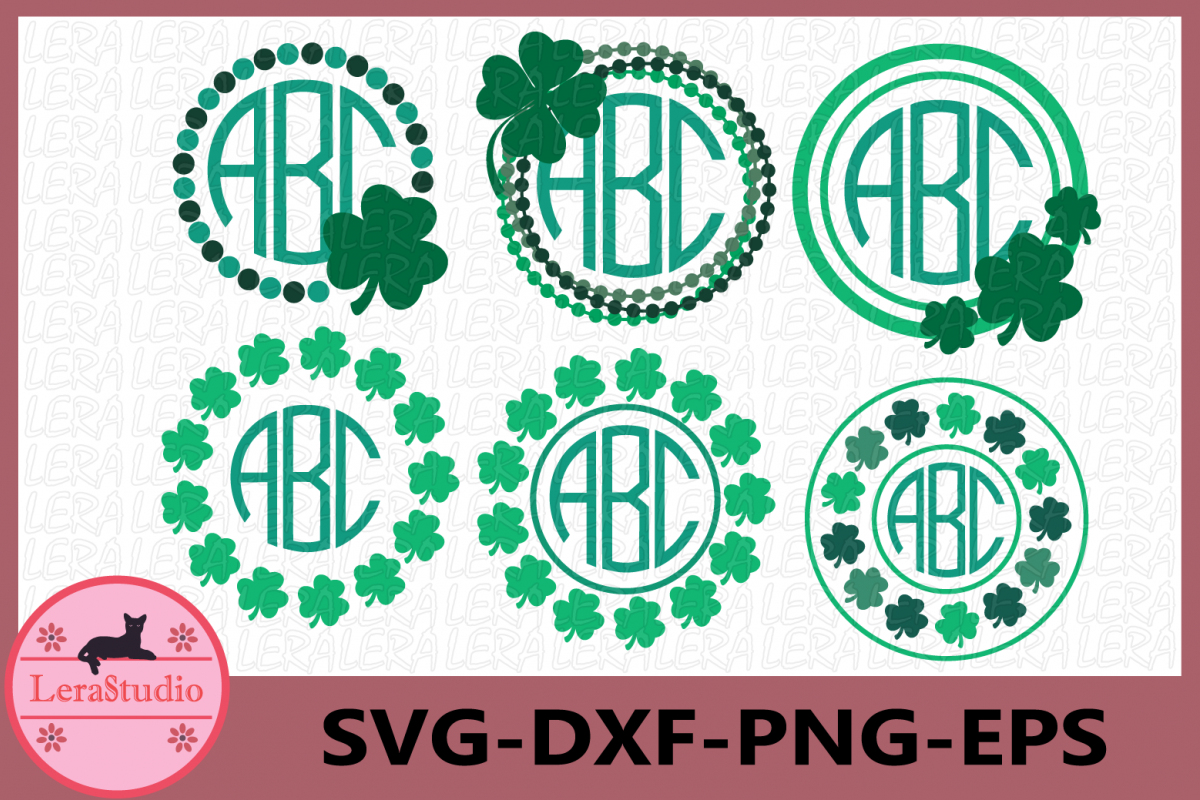 Clover Monogram Svg, 4 Leaf Clover Svg, Shamrock Monogram example image 1