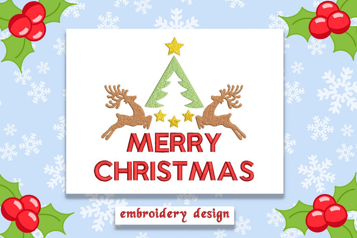 merry christmas embroidery design with reindeers tree christmas embroidery