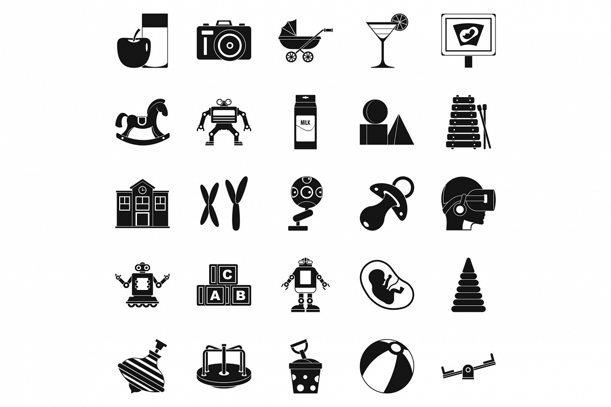 Great childhood icons set, simple style example image 1