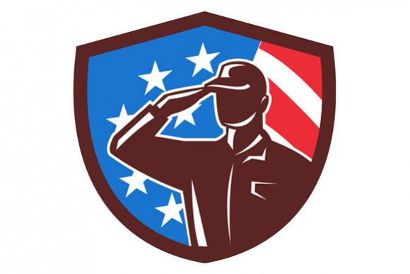 American Soldier Saluting USA Flag Crest Retro example image 1