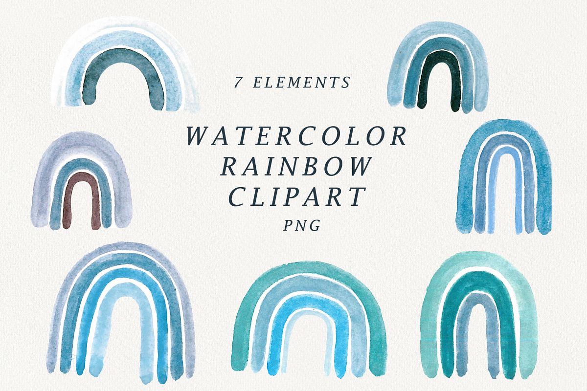 watercolor blue rainbow clipart. example image 1