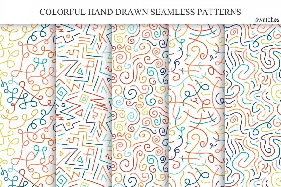 Hand drawn seamless color patterns. example image 1