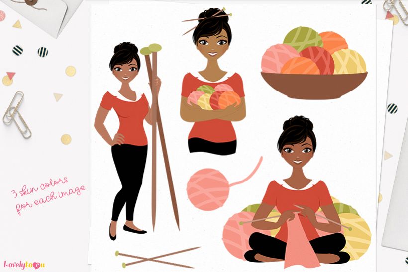 Woman knitting character clip art L164 Jewel example image 1
