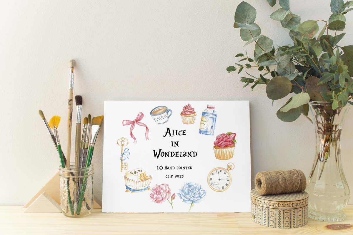 Alice in Wonderland Watercolor Cliparts Illustrations example image 1