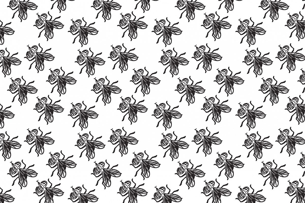 Seamless pattern with insect hand drawn flies. example image 1