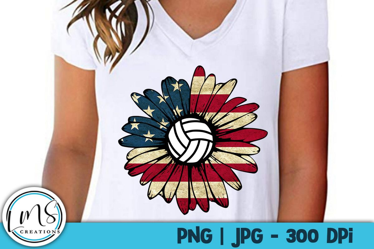 Patriotic Sunflower - Volleyball PNG, JPG, Sublimation example image 1