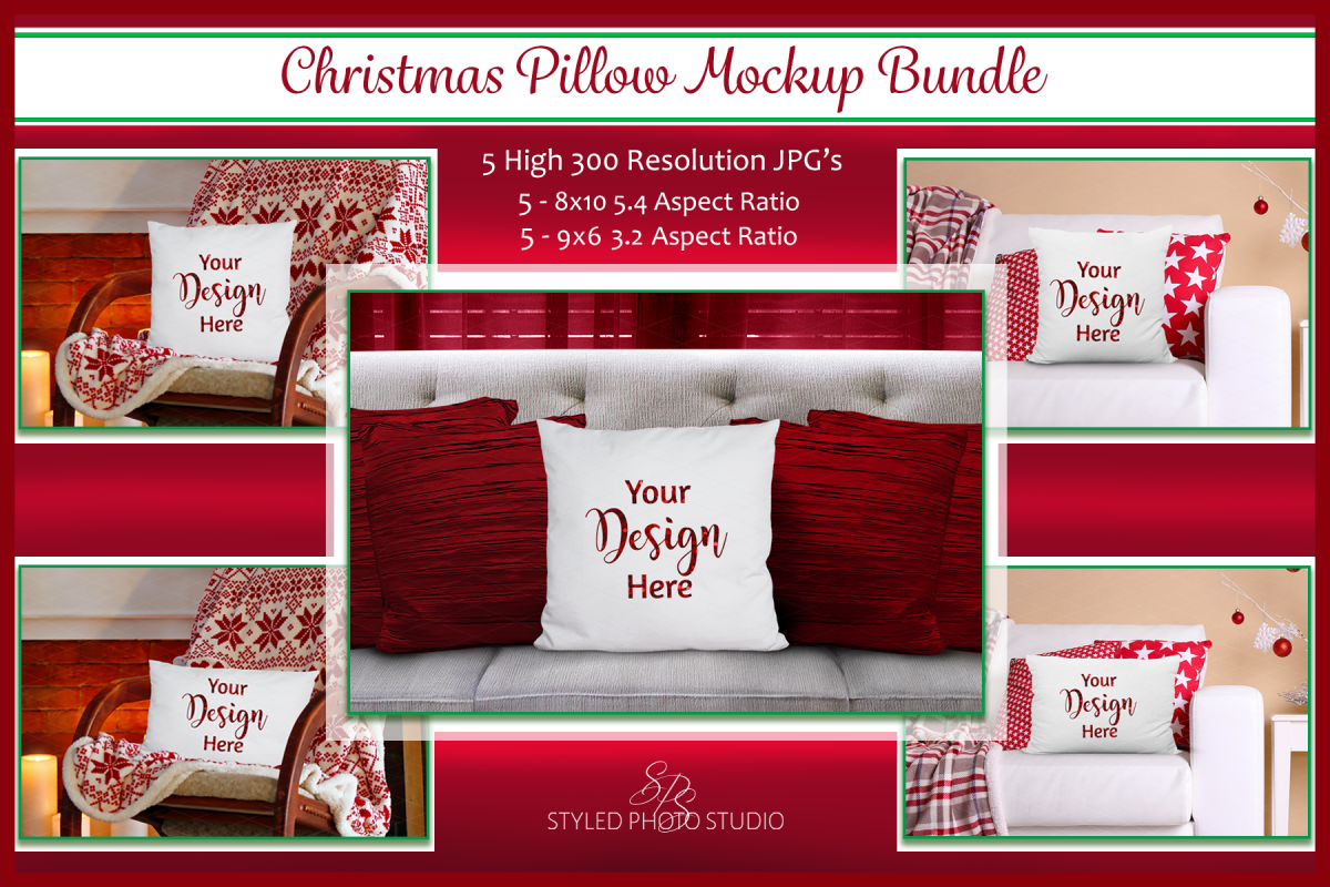 Christmas Pillow Mockup Bundle, Pillows Mock Up Bundle, JPG example image 1