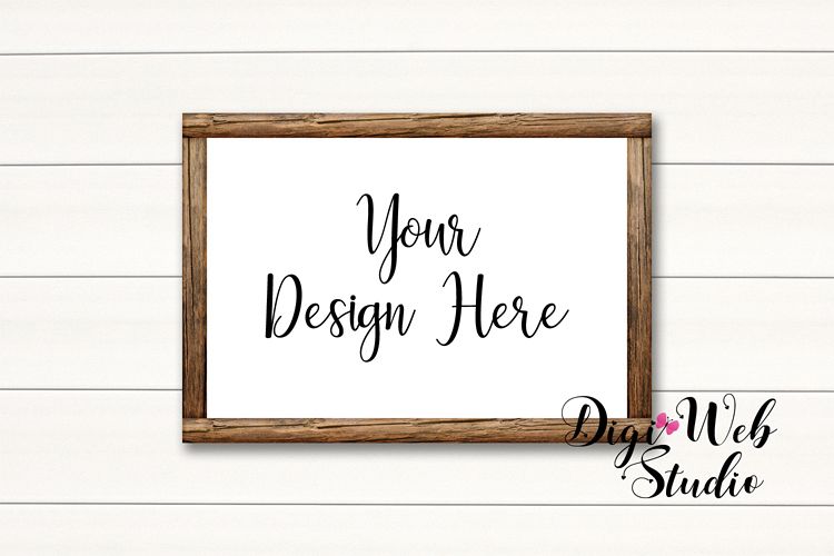 Wood Sign Mockup - Wood Frame on White Shiplap example image 1