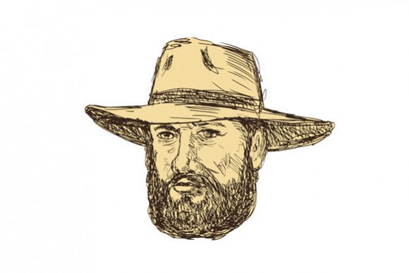 Bearded Cowboy Head Drawing example image 1