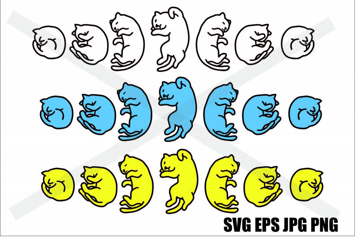 Cat Sleeping like Moon Phase- SVG EPS JPG example image 1