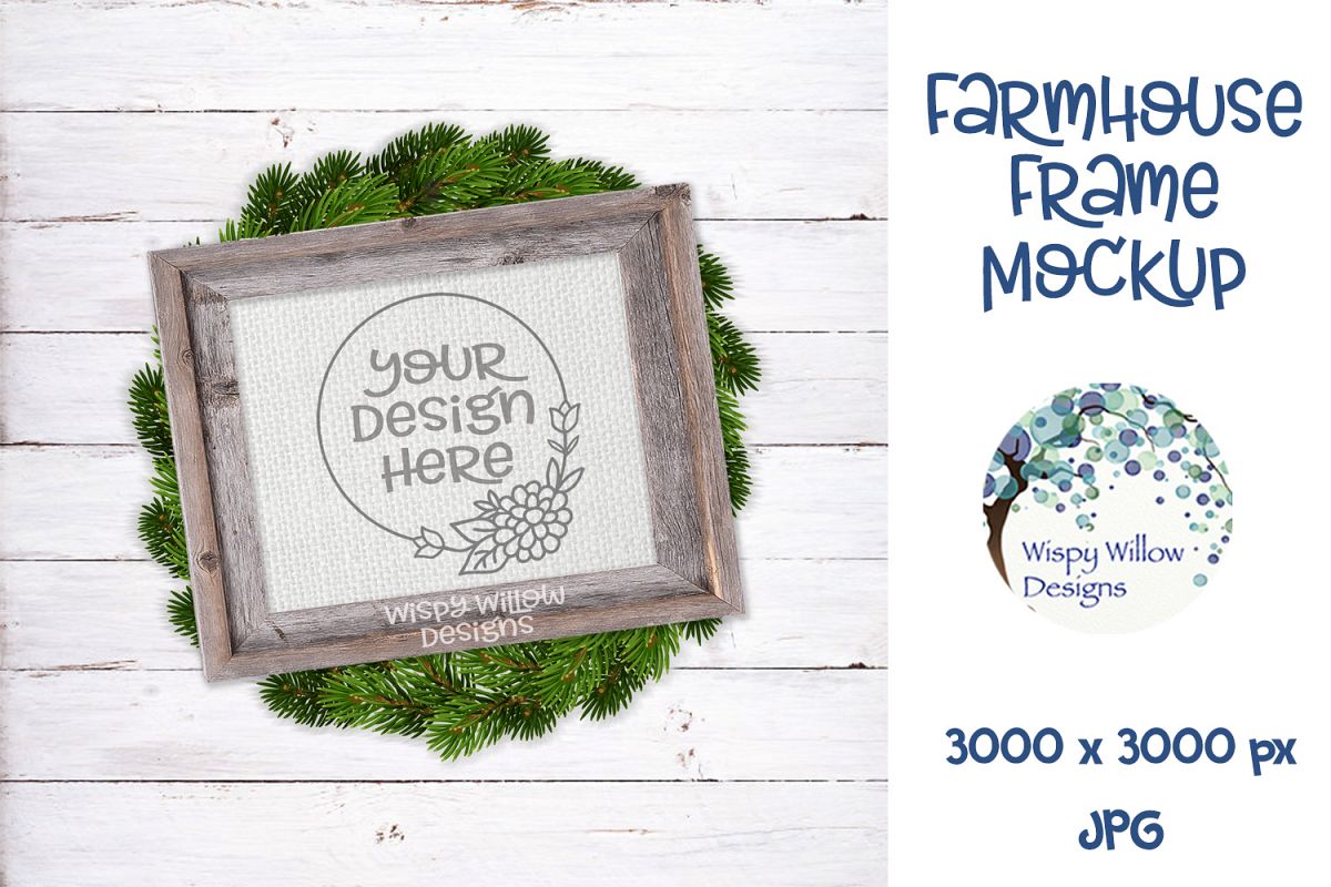 8x10 Horizontal Farmhouse Frame and Wreath Mockup example image 1