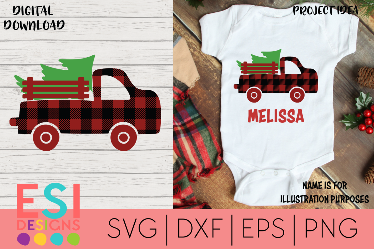 Christmas SVG |Buffalo Plaid Christmas Tree Red Truck Design example image 1