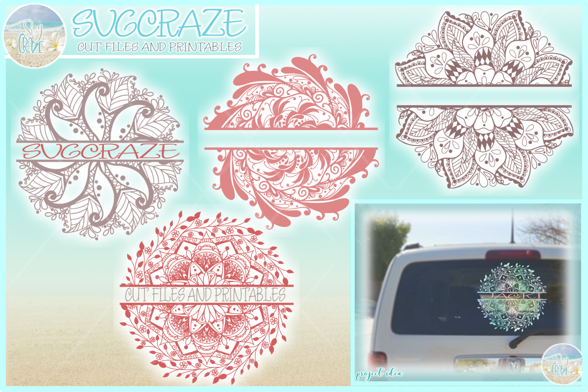 Hand Drawn Mandala Zentangle Split Frame Bundle SVG