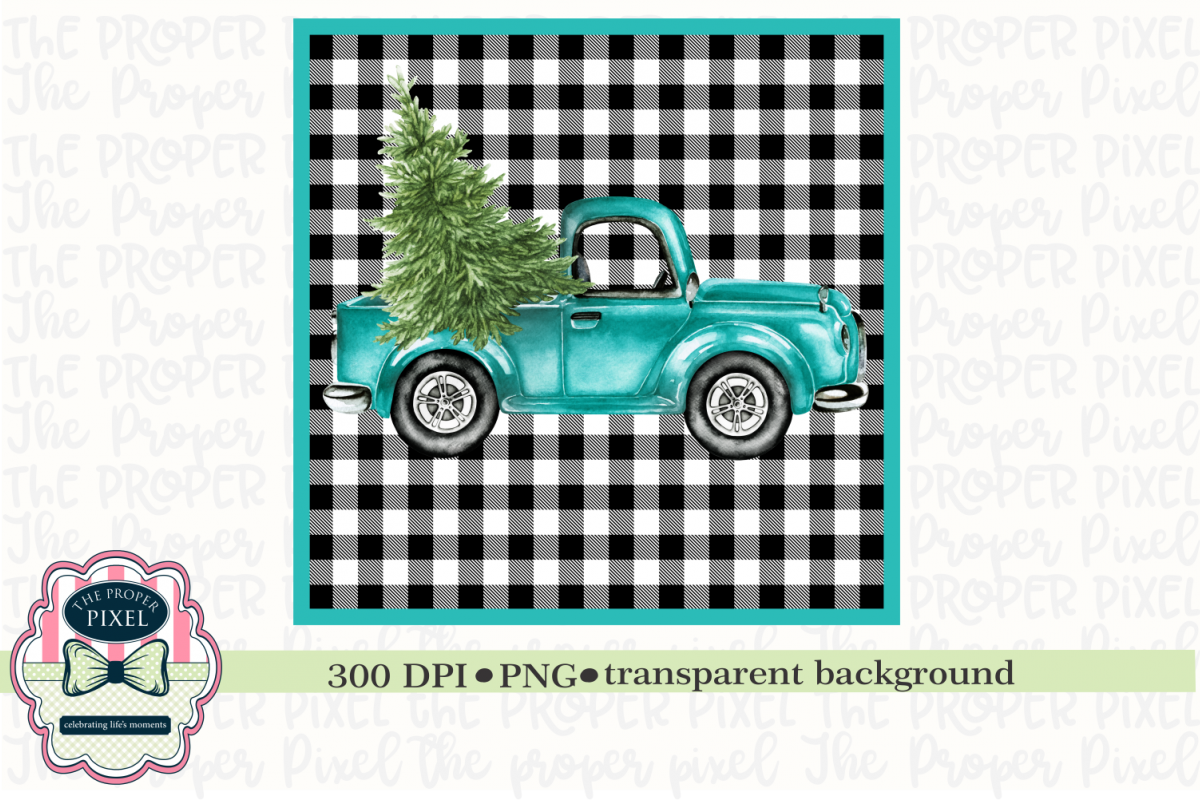 Truck with Christmas Tree Sublimation Printable example image 1
