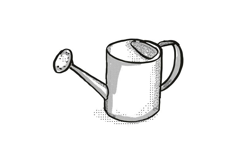 watering can Garden Tool Cartoon Retro Drawing example image 1