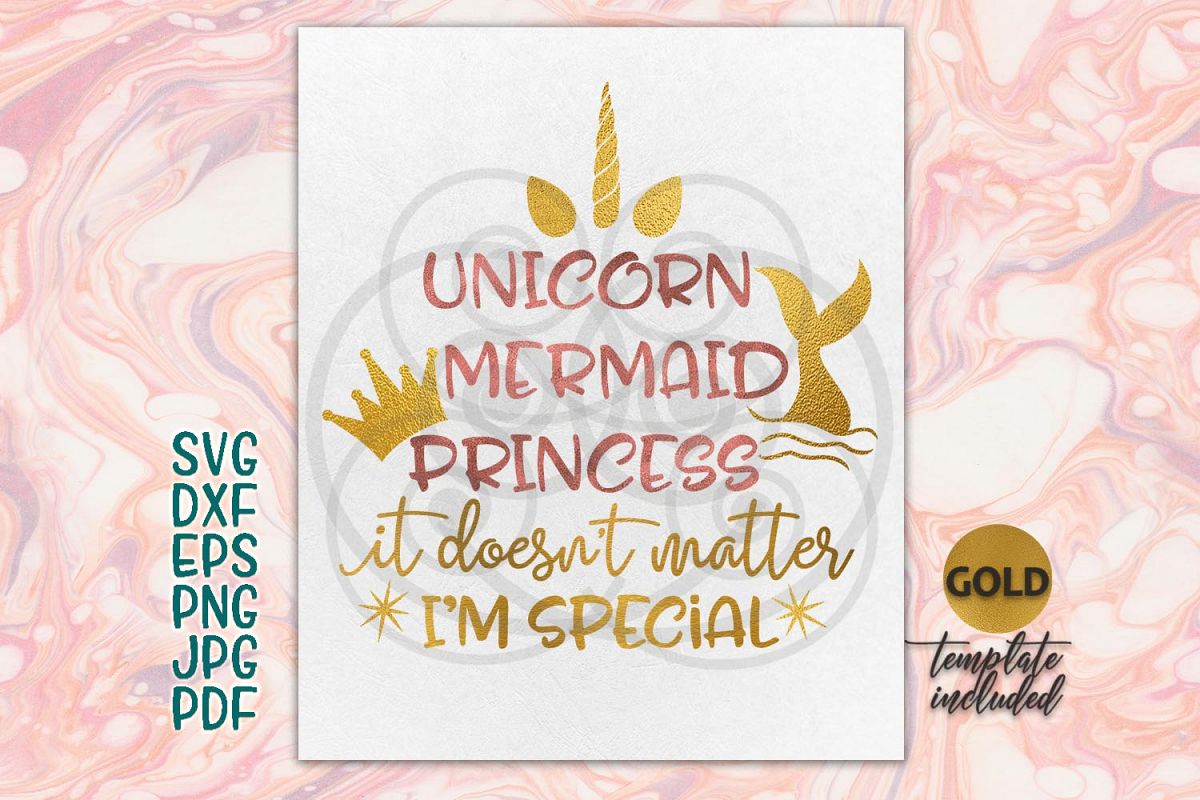 Unicorn Mermaid Princess Gold Horn iron on SVG Cutting file