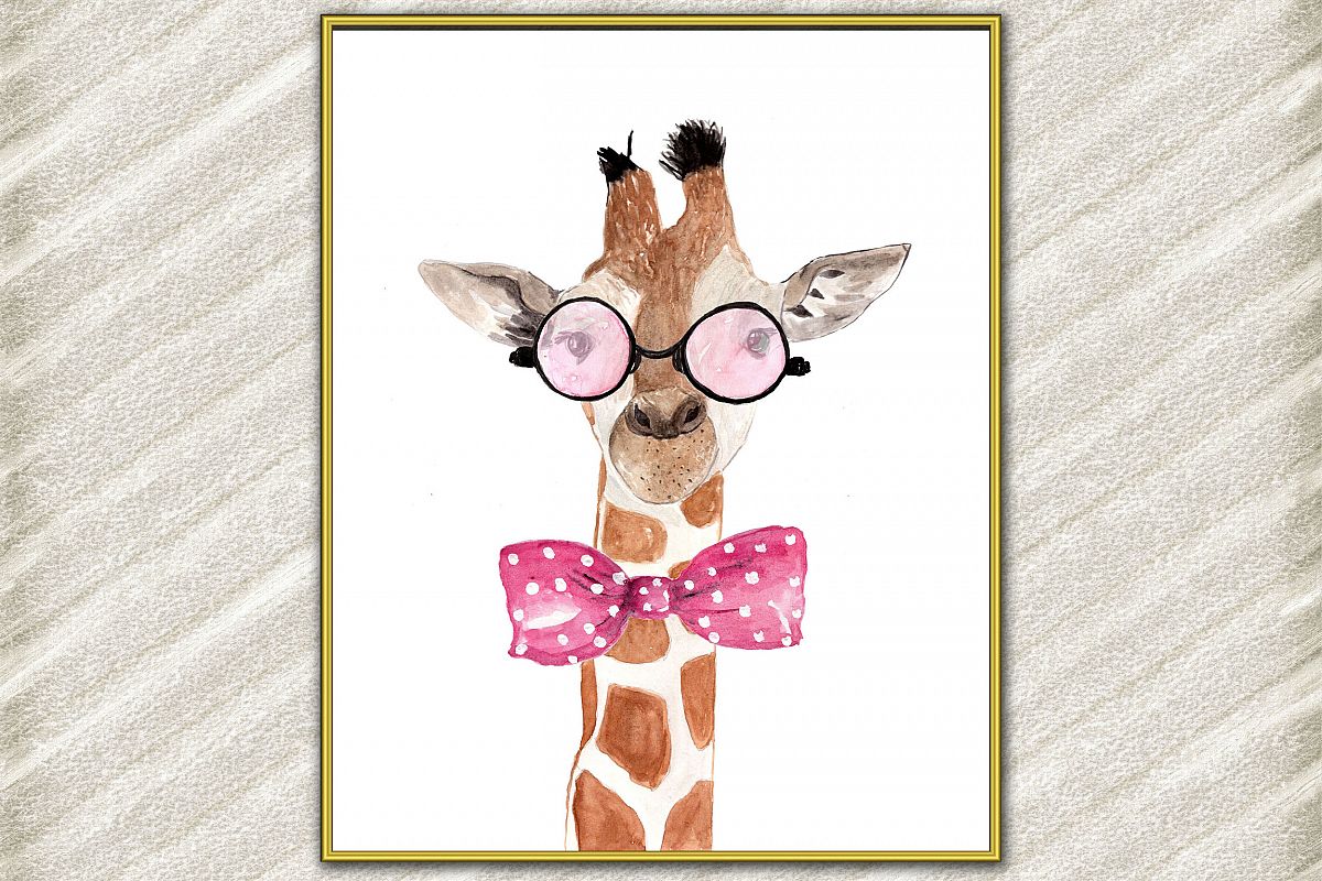 Giraffe Safari prints ,Funny animals,Giraffe with glasses example image 1
