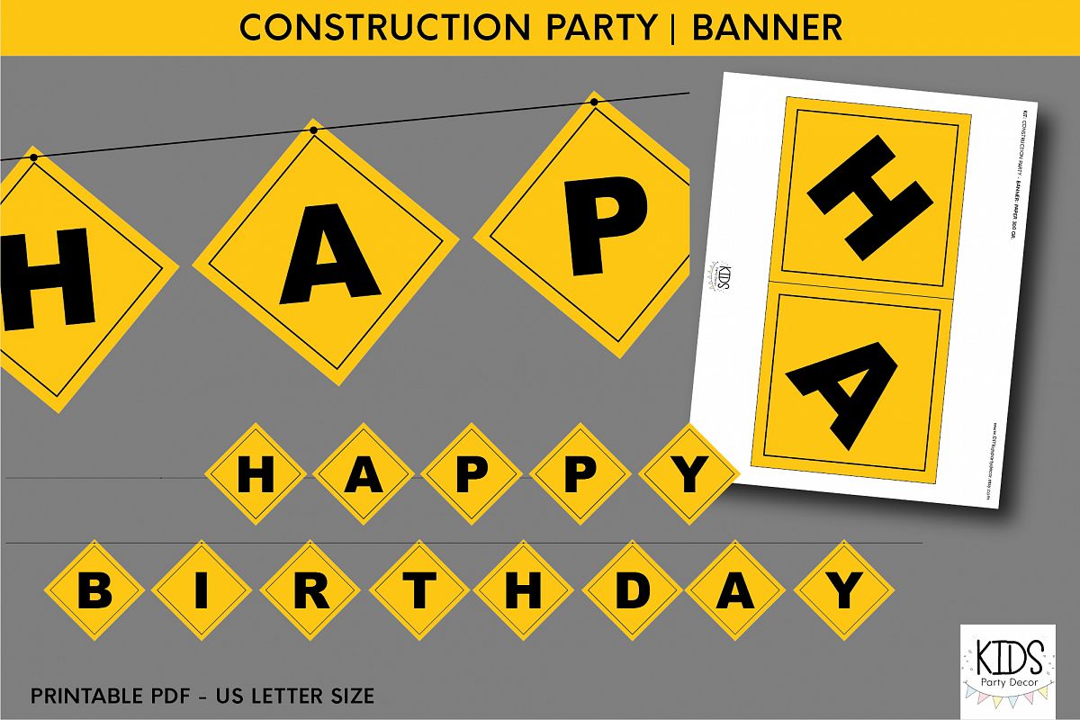 Construction Party Printable Happy Birthday Banner