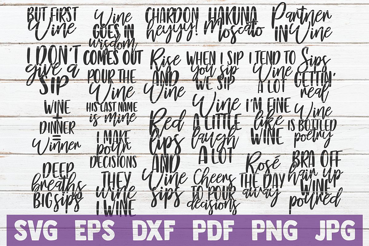 Wine Sayings Vector Bundle | SVG Cut Files example image 1