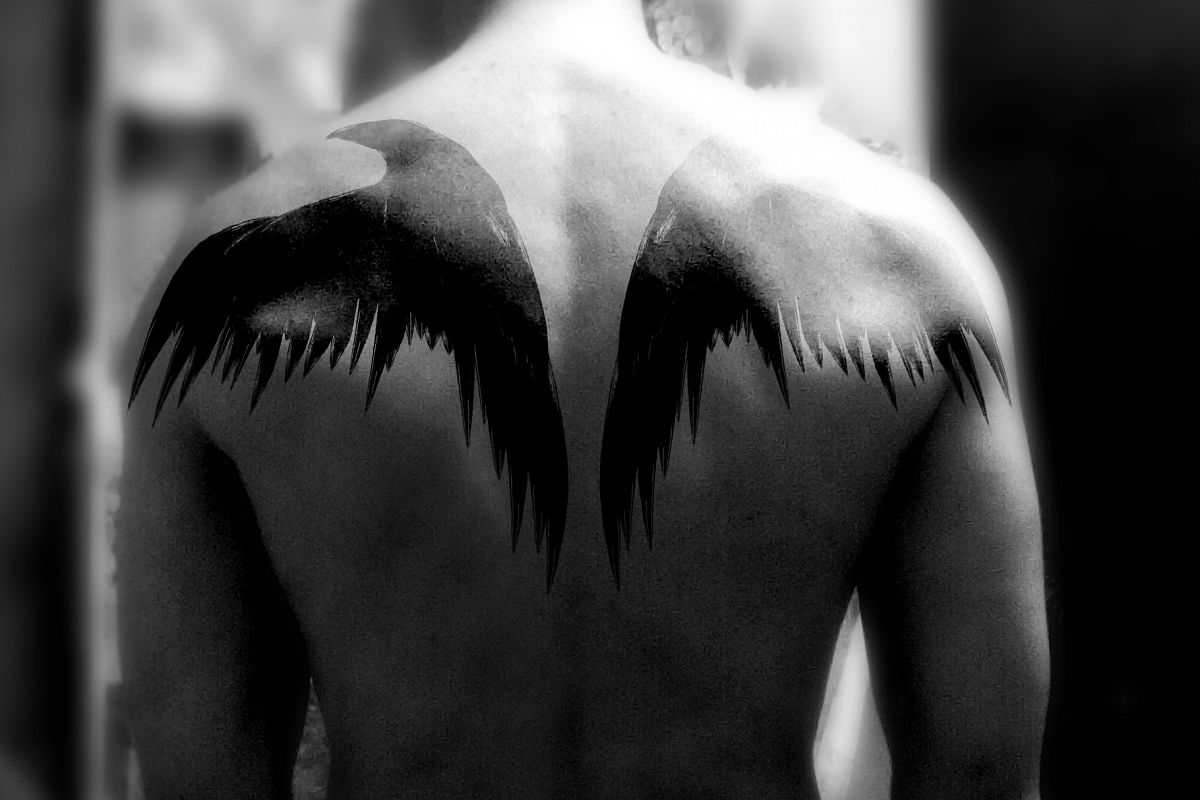 Black raven crow. Tattoo illustration. example image 1
