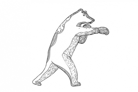 Grizzly Bear Boxing Doodle Art example image 1