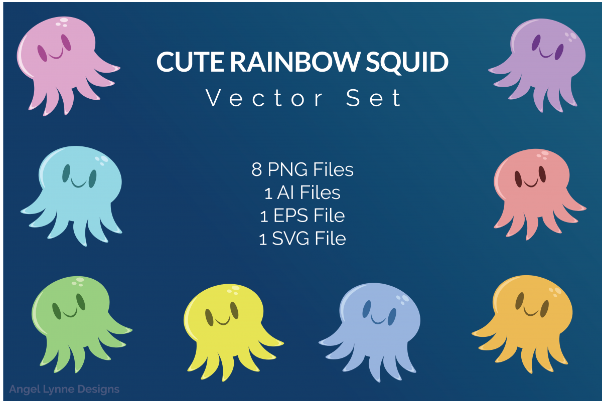 Cute Rainbow Squid Vector Set example image 1