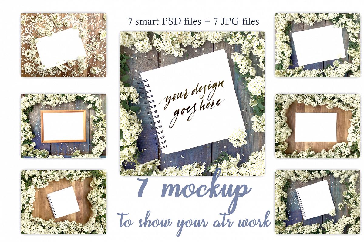 White flowers Stock mockup set example image 1